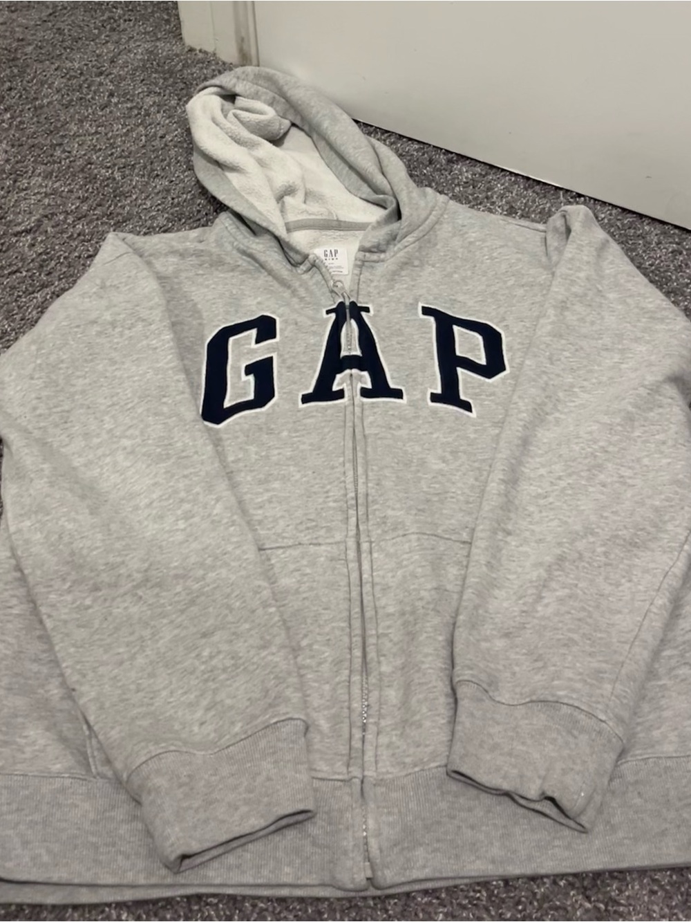 GAP Youth Heather Gray Zip-Up Hoodie with Navy Logo
